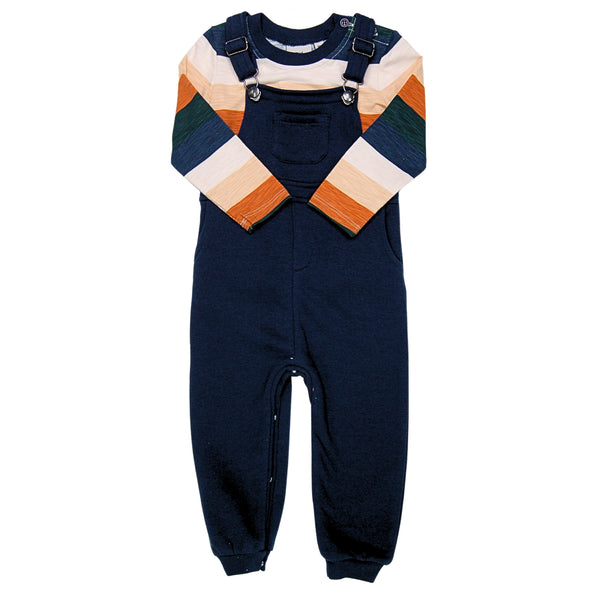 M.I.D Striped Navy Overall Set