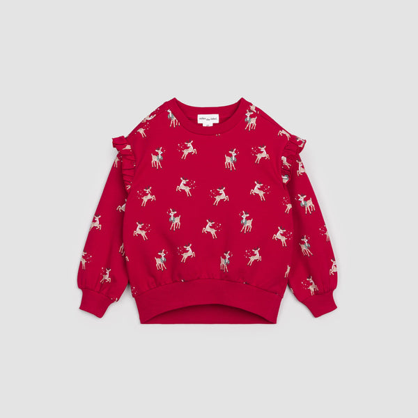 Miles Reindeer Red Ruffled Sweatshirt