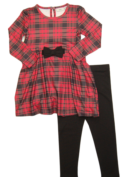 M.I.D Red Plaid Dress with Leggings