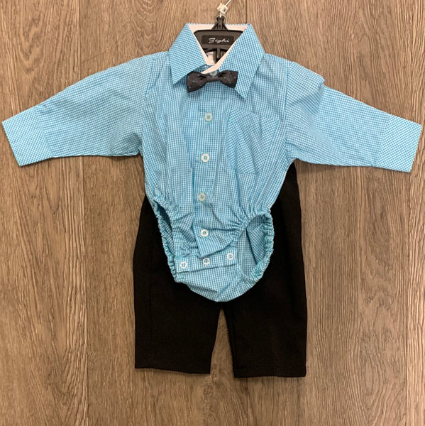 Bighi Baby Blue Gingham Set with Bow Tie 3M
