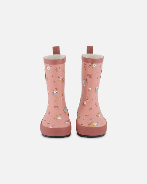 Deux par Deux Pink Flowers Rain Boots