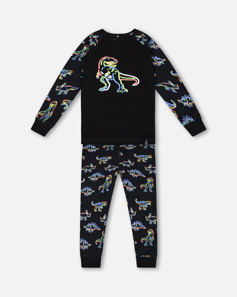 Deux par Deux Neon Dino PJ Set