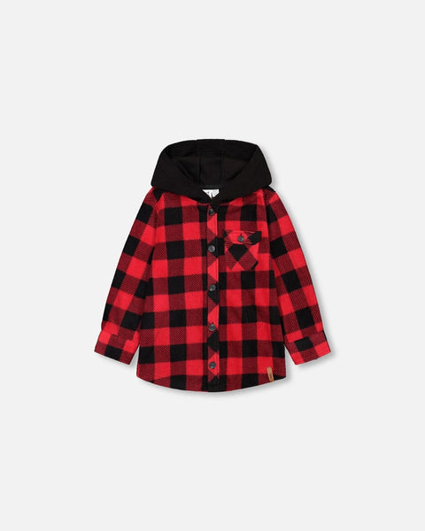 Deux Par Deux Red Lumberjack Hooded Shirt