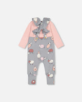 Deux par Deux Sheep Print Overall 2pc Set