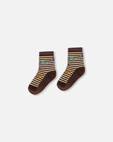 Deux Par Deux Striped Dino Socks