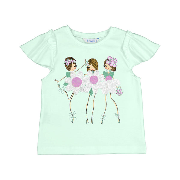 Mayoral Aqua Flower Girl Print T-Shirt