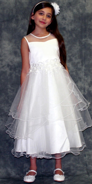 Tiana White Layered Tulle Dress with Rose Details