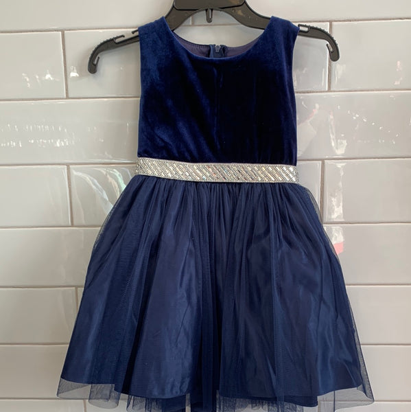 Sweet Kids Blue Plain Dress with Silver Band