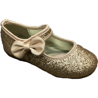 Taxi Girl Gold Flats with Bow on Strap
