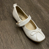 Jolene White Flats with Strap and Bow