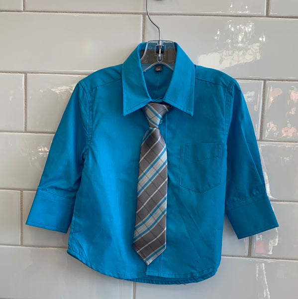 Zighi Turquoise Long Sleeve Button Up and Tie Set